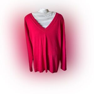 Radiant raspberry extra fine merino Banana Republic V-neck sweater